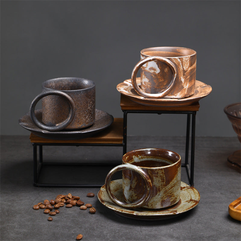 Coffee Cup Saucer Suit Creative Afternoon Tea Ceramic Cup Vintage Hand-made Espresso Cup Stoneware Milk Breakfast Cup