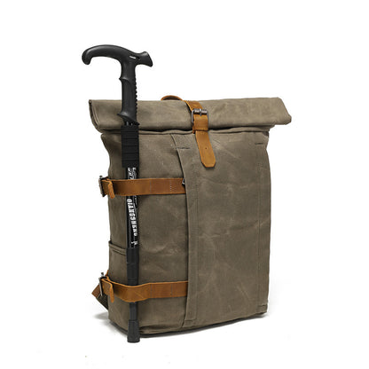 Backpack Men's And Women's Outdoor Sports Mountaineering Bag Travel Backpack Student Bookbag Canvas With Crazy Horse Leather Vintage