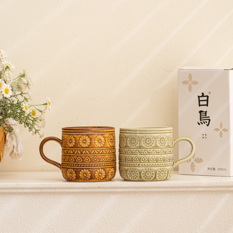 Japanese Retro Ceramic Coffee Cup Home Coffee Hanging Ear Cup Couple Cup Coke Cup Creative Mug Drinking Cup