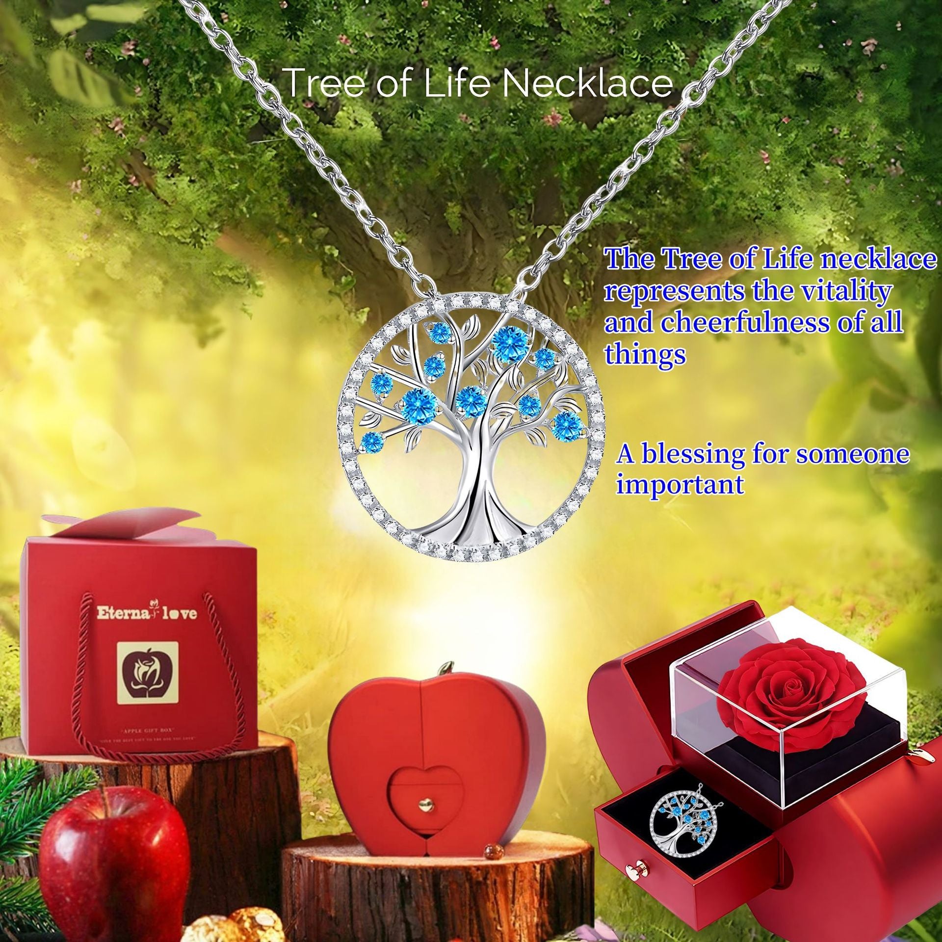 Amazon Cross Border Hot Selling Round Pendant High Sense Fashion Design Clavicle Chain Tree Of Life Zircon Necklace Women