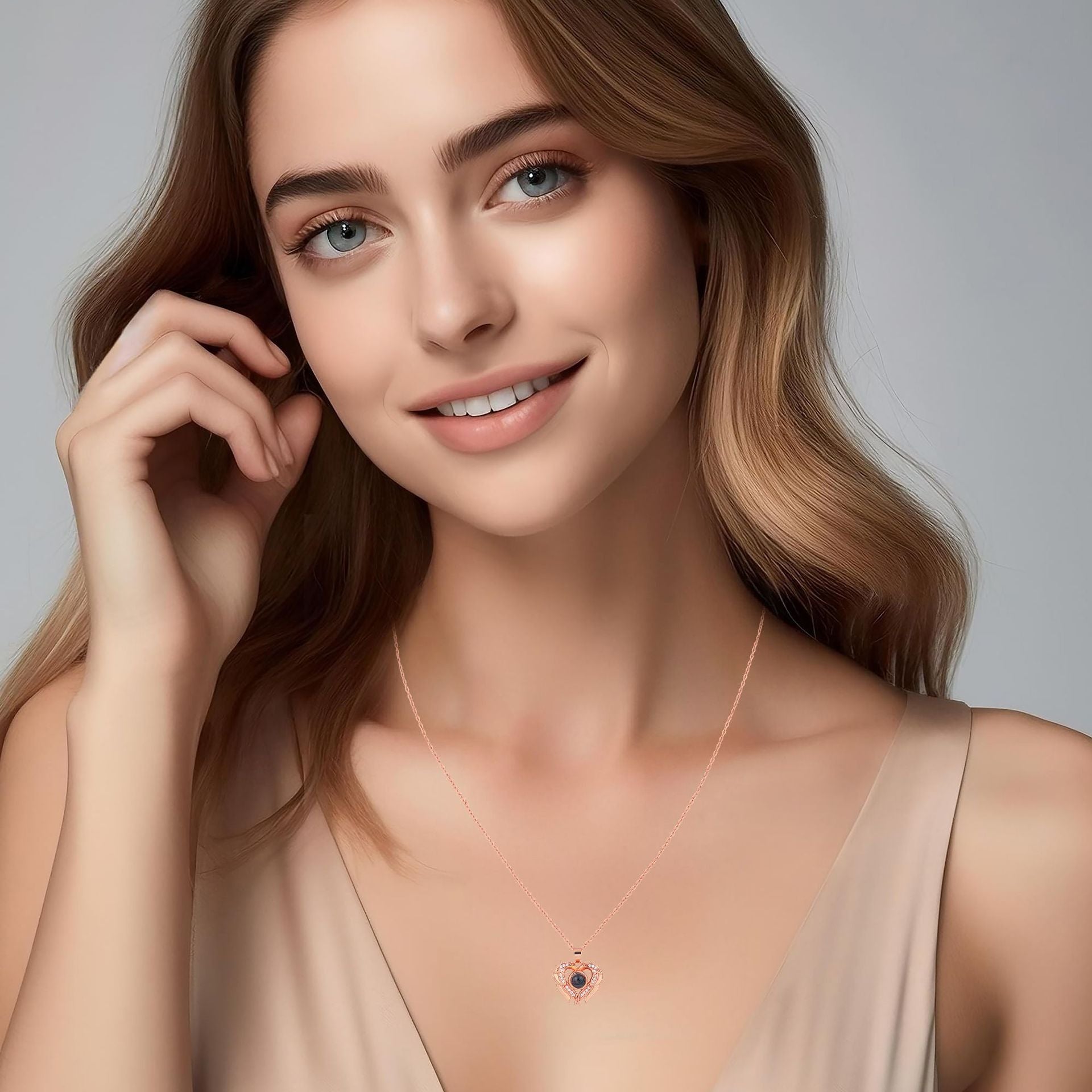 Cross-border Amazon Hot-Selling Love Wings Pendant 100 Languages ​​I Love You Projection Versatile Cladbone Necklace Women