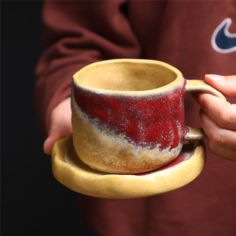 Kiln Change Ceramic Coffee Cup Saucer Suit Vintage Water Cup Old Ceramic Cup Afternoon Tea Latte Coffee Cup Wholesale