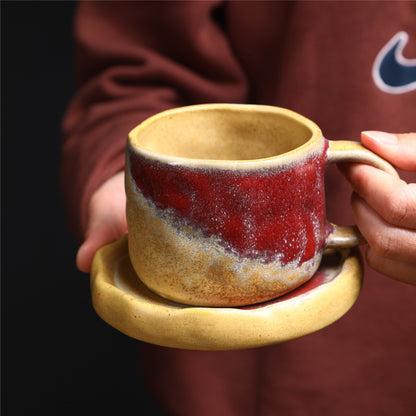 Kiln Change Ceramic Coffee Cup Saucer Suit Vintage Water Cup Old Ceramic Cup Afternoon Tea Latte Coffee Cup Wholesale