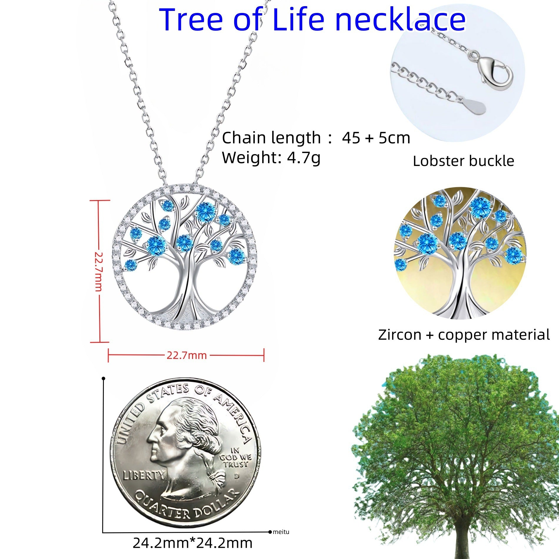 Amazon Cross Border Hot Selling Round Pendant High Sense Fashion Design Clavicle Chain Tree Of Life Zircon Necklace Women