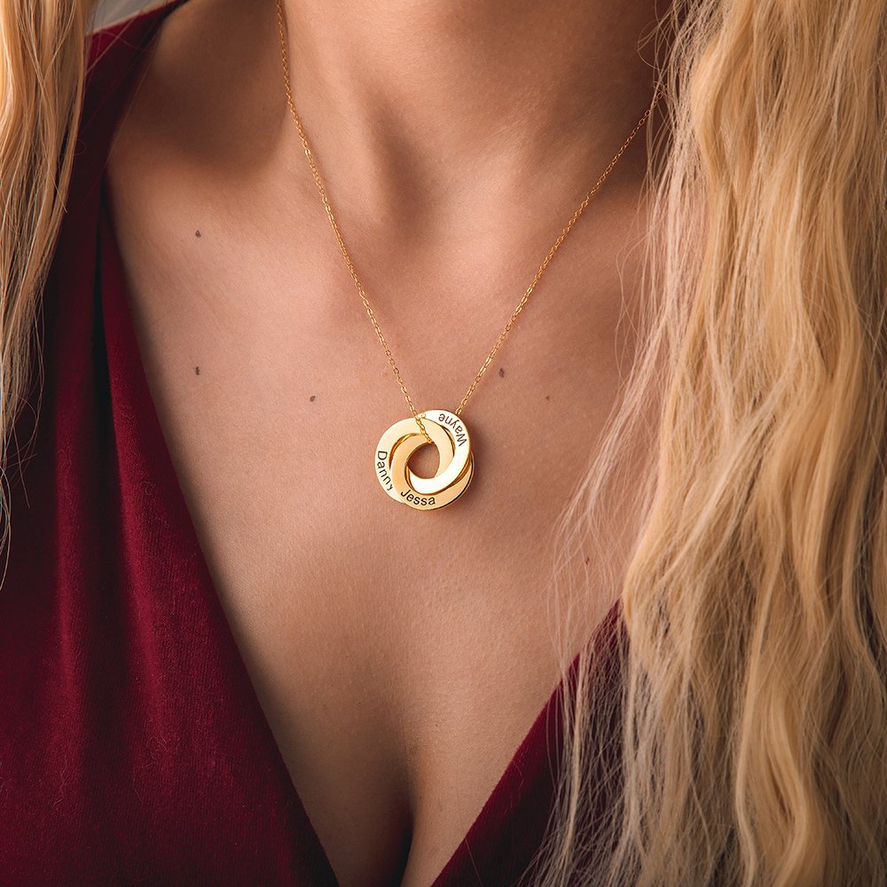 Round Ring Interlocking Necklace Name Lettering Personalized