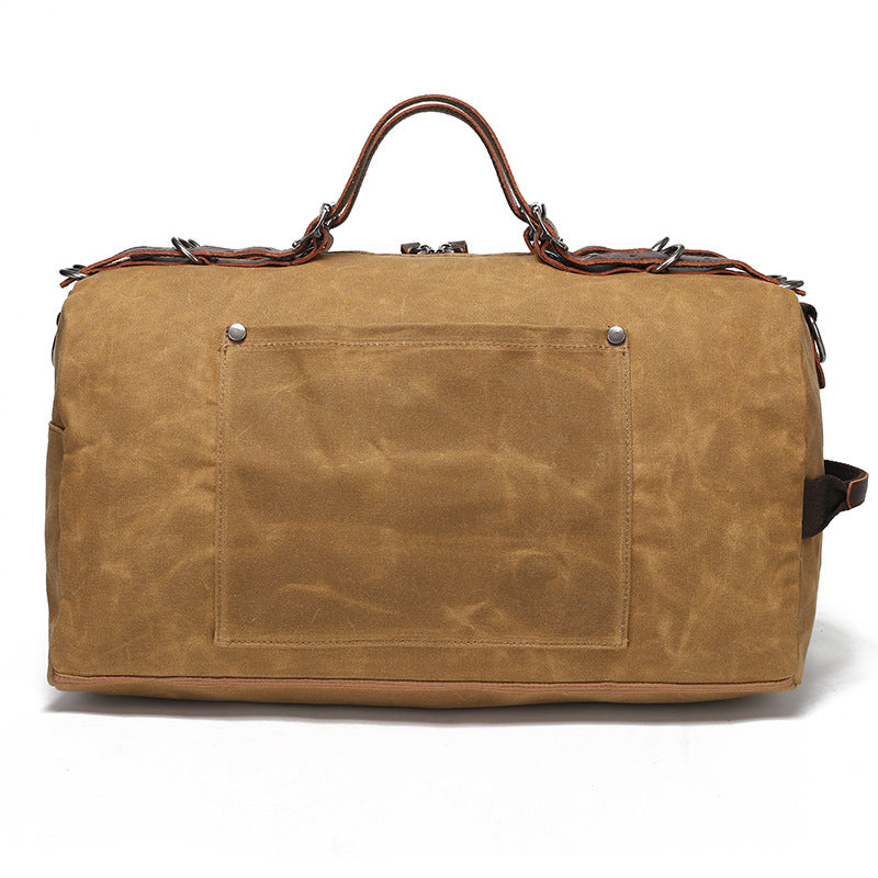 Classic Waxed Canvas Travel Bag European And American Solid Color Outdoor Shoulder Bag Storage Bag Wear-resistant Crazy Horse Leather