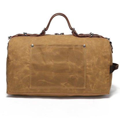 Classic Waxed Canvas Travel Bag European And American Solid Color Outdoor Shoulder Bag Storage Bag Wear-resistant Crazy Horse Leather