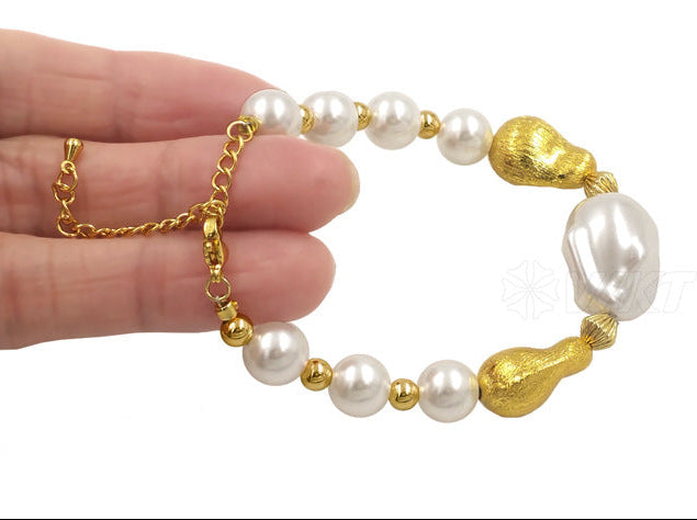 Mpb120 New European And American Export Hot-Selling Frosted Brass Pendant Artificial Pearl Beads Stackable Adjustable Jewelry Mood Royal