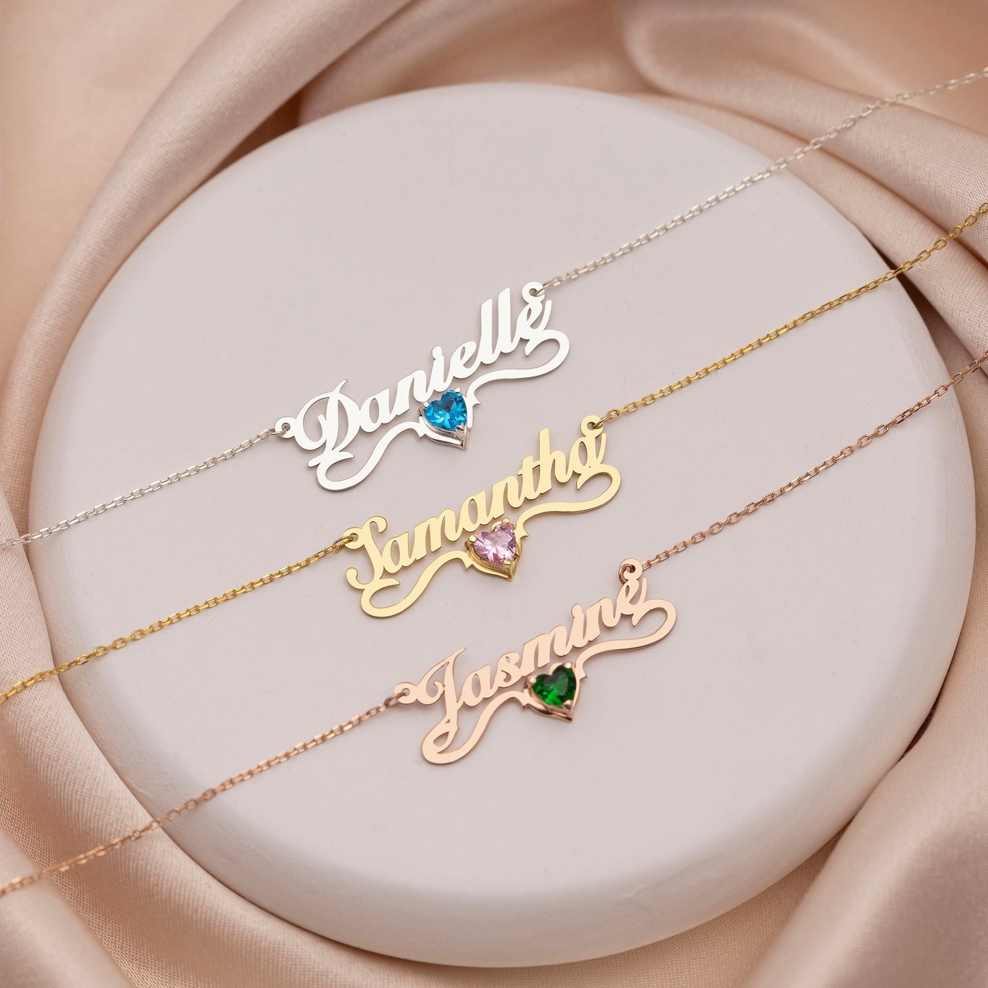 Heart-shaped Crystal Personalized Name Pendant December Zircon Stainless Steel Necklace