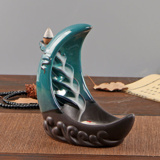 Ceramic High Mountain Water Line Incense Insert Backflow Incense Censer Household Indoor Aromatherapy Censer Zen Study Tea Table Fragrance Seat Ornaments