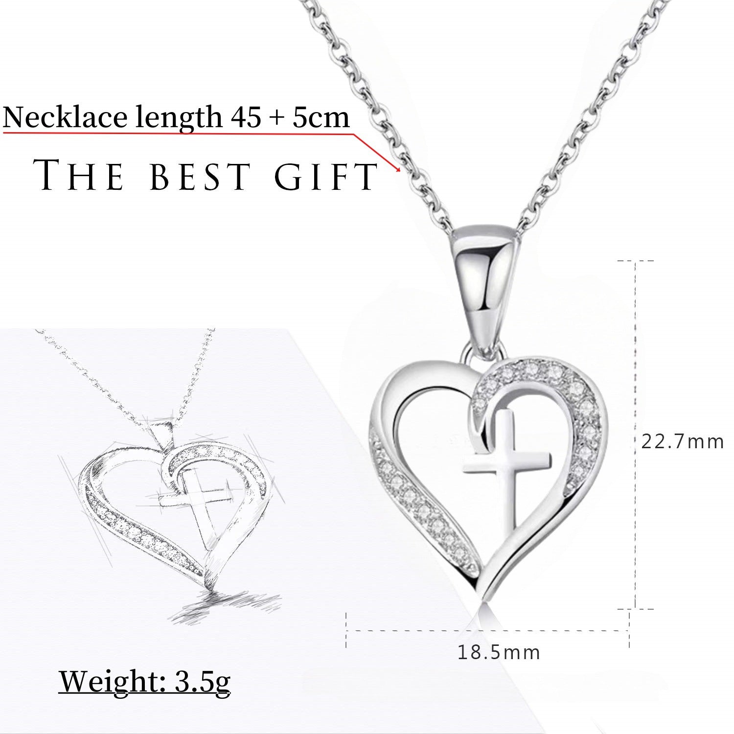 Cross-border Hot European And American Cross Love Pendant Fashionable High-end Bone Chain Amazon Same Heart Necklace For Women