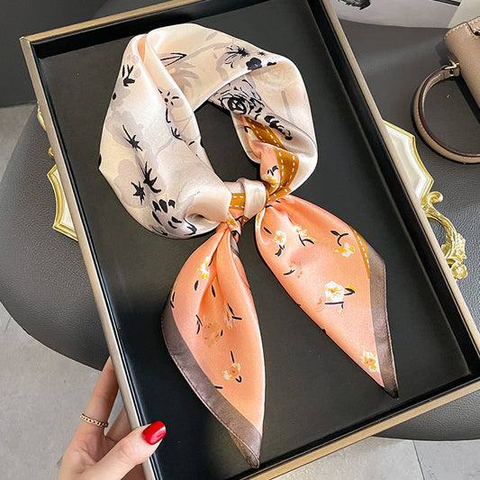 2024 New Arrival Small Floral Spring And Autumn Summer Artistic Mulberry Silk Silk Small Square Scarf Age-reducing All-match Elegant Women's Scarf