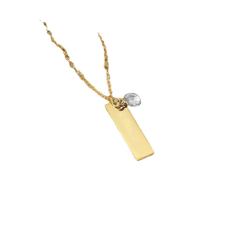 Personalized Name Birthstone Long Strip Lettering Necklace Temperament Simple DIY Stainless Steel Clavicle Chain