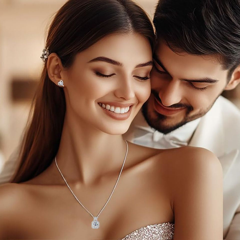 Cross-border Amazon Hot Sale Full Diamond 2 Carat Square Bag Necklace Ring Niche Light Luxury High-end Valentine's Day Gift Mood Royal