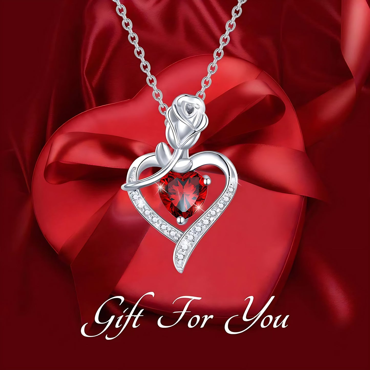 Cross-border European And American New Diamond Love Pendant Fashion Design Romantic Zircon Rose Flower Accessories Heart-shaped Necklace Women