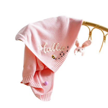 AliExpress Wish Cross-border Custom Name Children's Blanket Embroidered Logo Pure Cotton Knitted Baby Carriage Blanket Gift