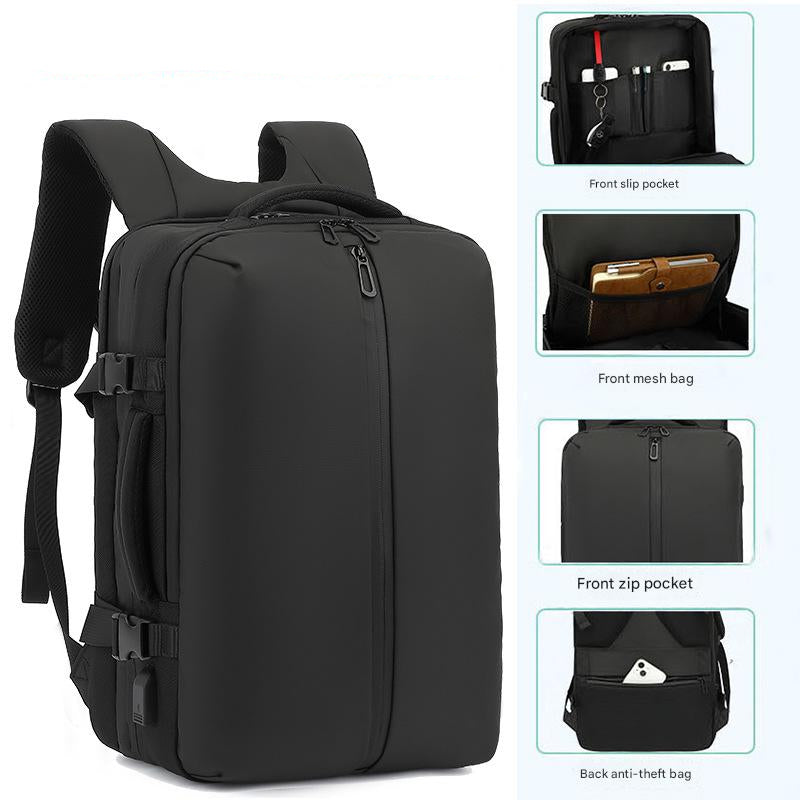 Black Tech Travel Backpack — Vacuum Compression Mood Royal