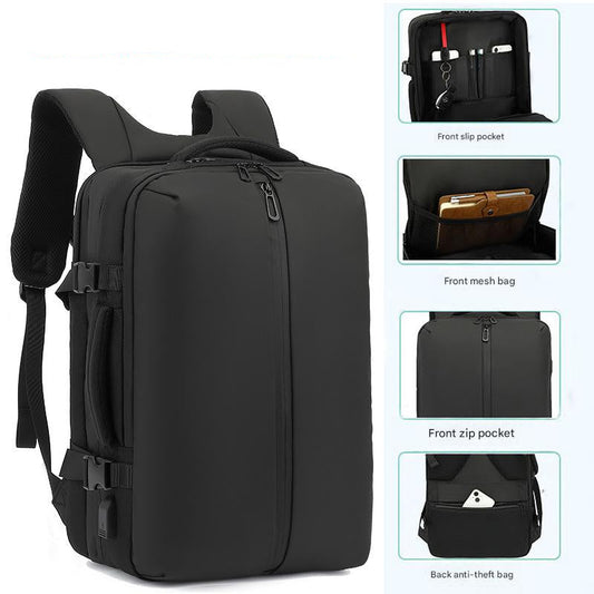 Black Tech Travel Backpack — Vacuum Compression Mood Royal