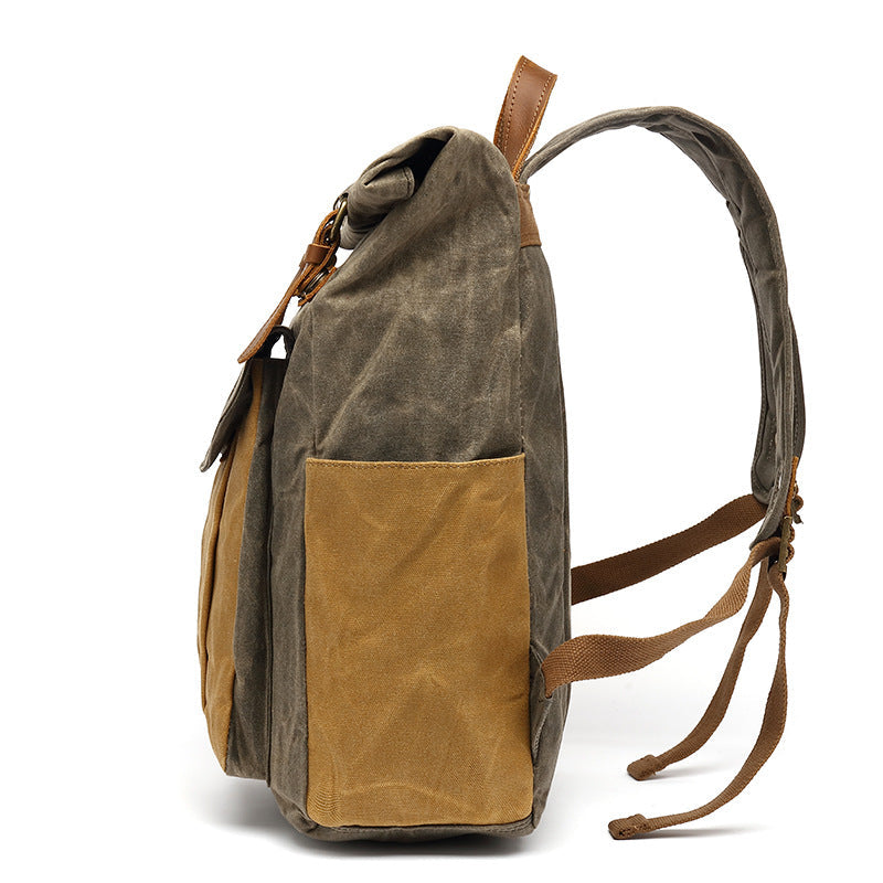 Backpack Retro Men's Travel Backpack Travel Student Bag Outdoor Oil Wax Water-repellent Canvas With Crazy Horse Leather