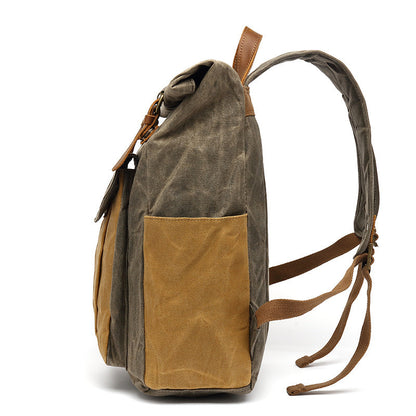 Backpack Retro Men's Travel Backpack Travel Student Bag Outdoor Oil Wax Water-repellent Canvas With Crazy Horse Leather