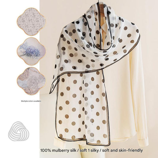 Black Dots Silk Scarf Long 17x63" Mood Royal