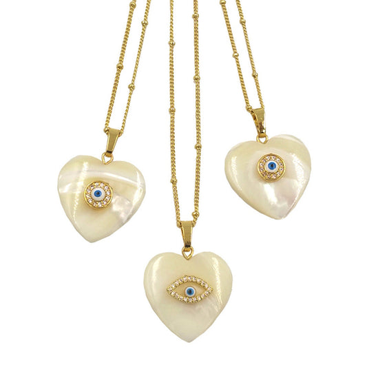 WT-JN270 European And American Hot-selling Reflective White Shell Devil's Eye Inlaid With Small Zircon Design Adjustable Necklace