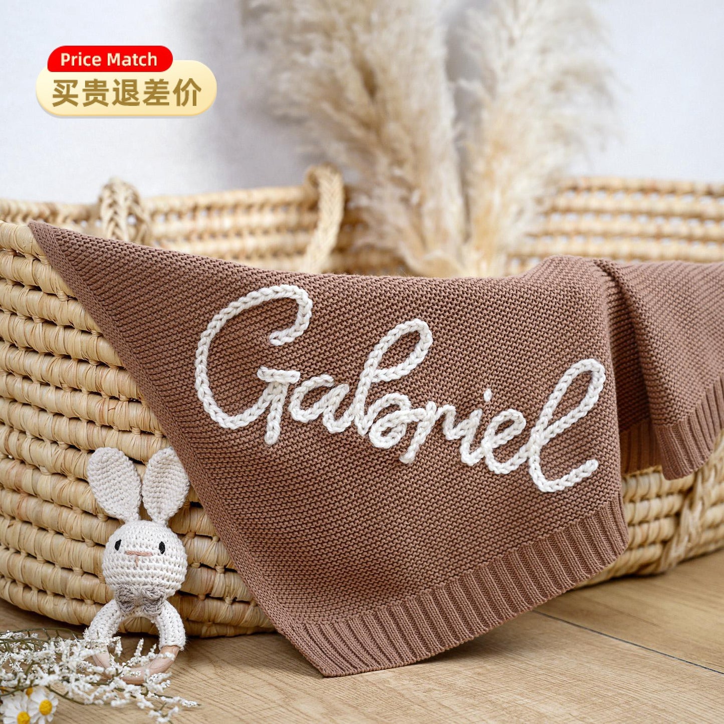 AliExpress Wish Cross-border Custom Name Children's Blanket Embroidered Logo Pure Cotton Knitted Baby Carriage Blanket Gift