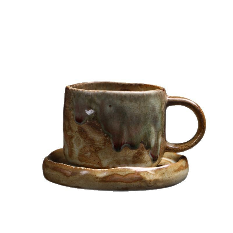 Kiln Change Ceramic Coffee Cup Saucer Suit Vintage Water Cup Old Ceramic Cup Afternoon Tea Latte Coffee Cup Wholesale
