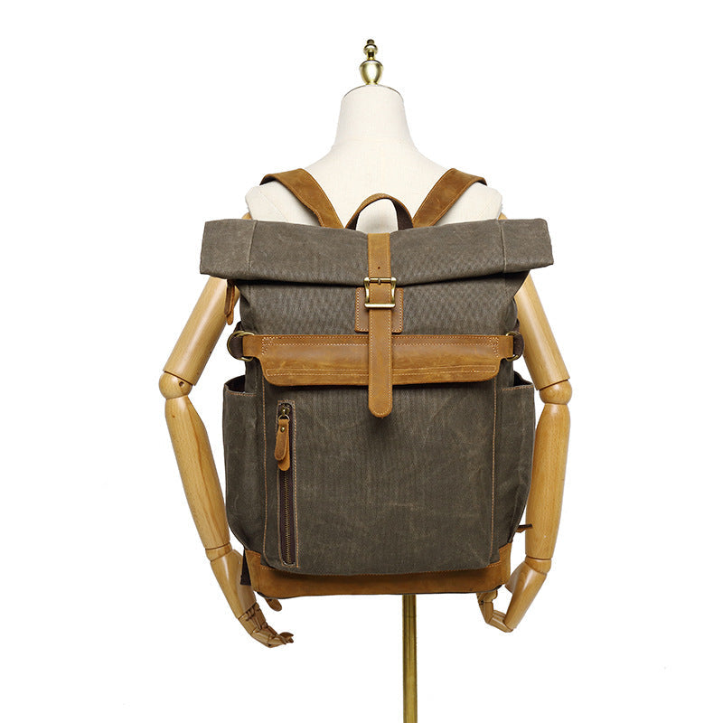 Outdoor Backpack Crazy Horse Leather Casual Travel Bag Men's Backpack Oil Wax Portable Canvas Computer Bag