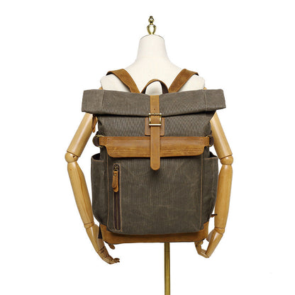 Outdoor Backpack Crazy Horse Leather Casual Travel Bag Men's Backpack Oil Wax Portable Canvas Computer Bag
