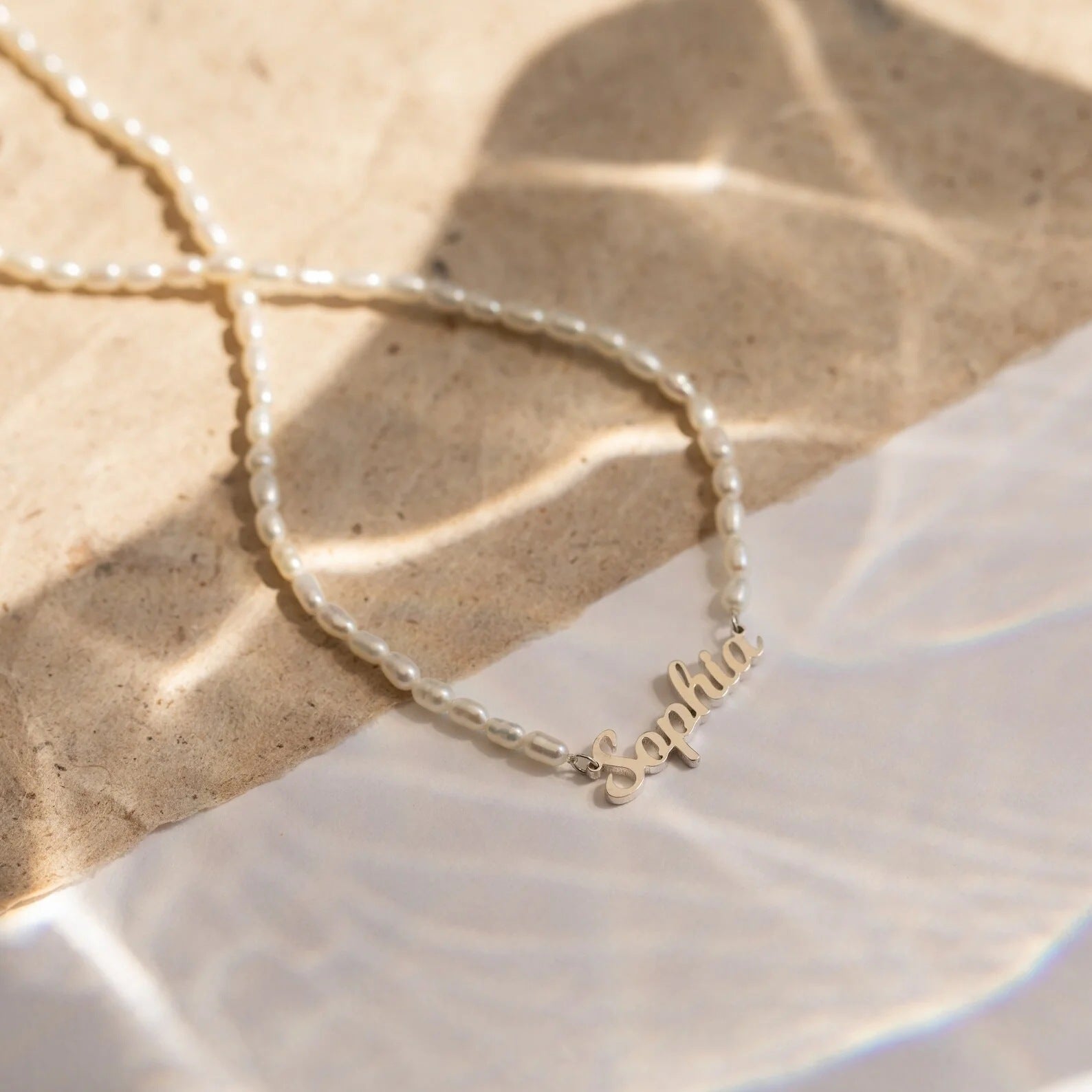 Personalized English Letter Pendant Custom Stainless Steel Name Necklace DIY Pearl Chain Jewelry Cross Border Hot Sale