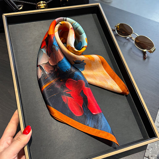 Spring And Summer Women's Fashion Mulberry Silk Scarves Japanese And Korean High-end Niche Printed Silk Scarves 53CM Silk Small Square Scarves