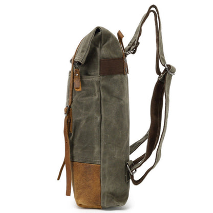 Outdoor Backpack Crazy Horse Leather Casual Travel Bag Men's Backpack Oil Wax Portable Canvas Computer Bag