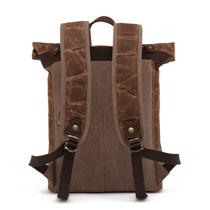 Casual Travel Bag Water-Repellent Canvas Bag With First-Layer Cowhide Men's And Women's Shoulder Travel Computer Backpack Wholesale