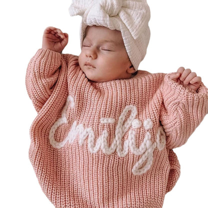 Real Handmade Diy Embroidered Pure Cotton Children's Knitted Sweater Baby Treasure Embroidered Name Etsy Cross Border Christmas Custom