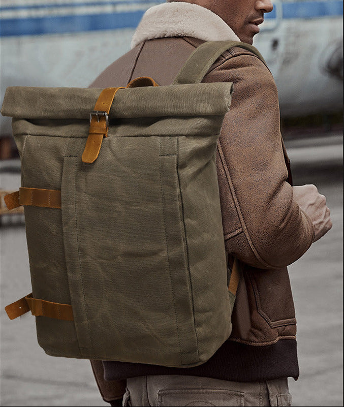 Backpack Men's And Women's Outdoor Sports Mountaineering Bag Travel Backpack Student Bookbag Canvas With Crazy Horse Leather Vintage