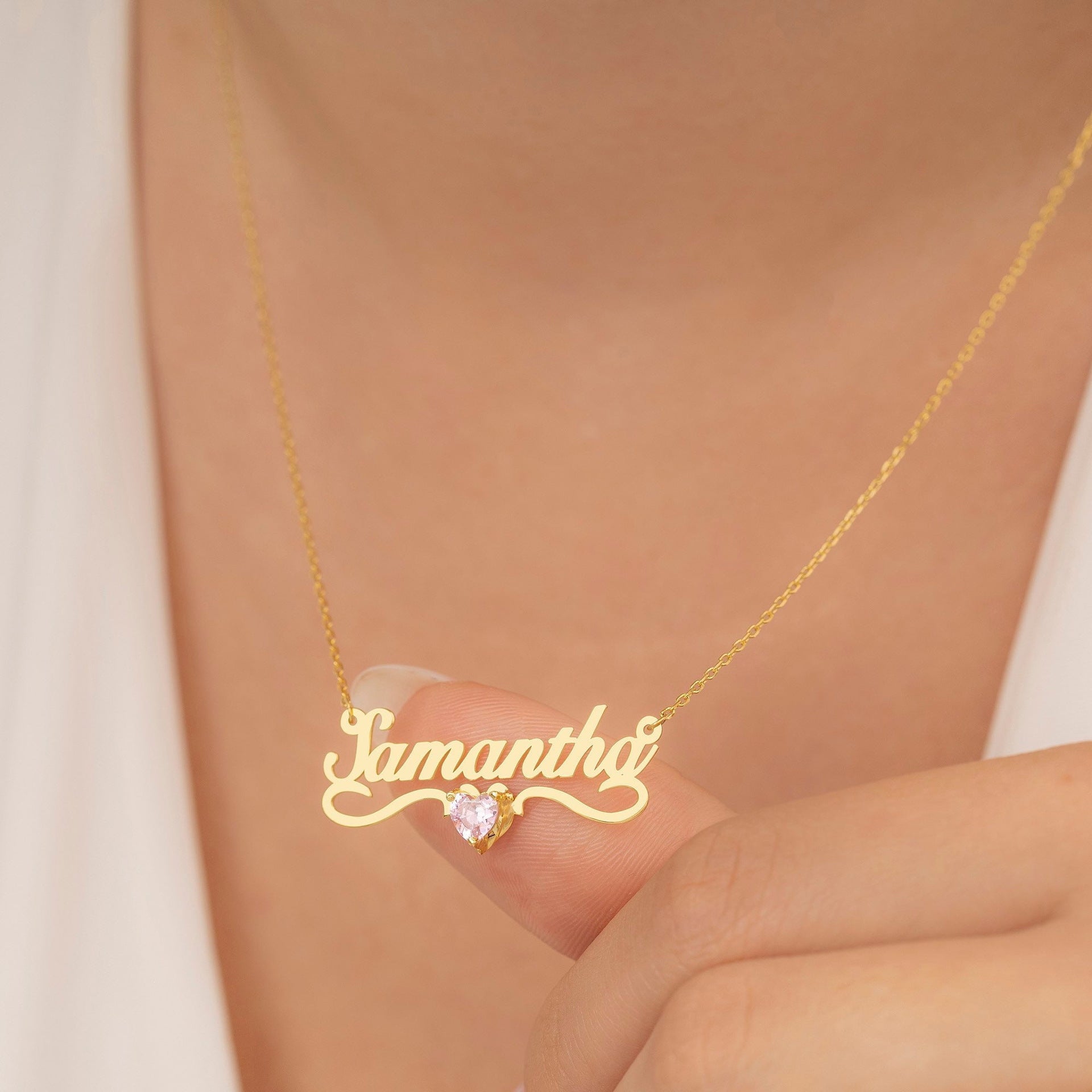 Heart-shaped Crystal Personalized Name Pendant December Zircon Stainless Steel Necklace