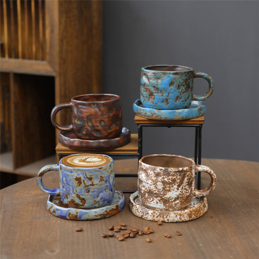 Vintage Ceramic Cup Cross-border Mug Japanese Style Simple Afternoon Tea Cup Creative Crude Coffee Cup And Saucer Set