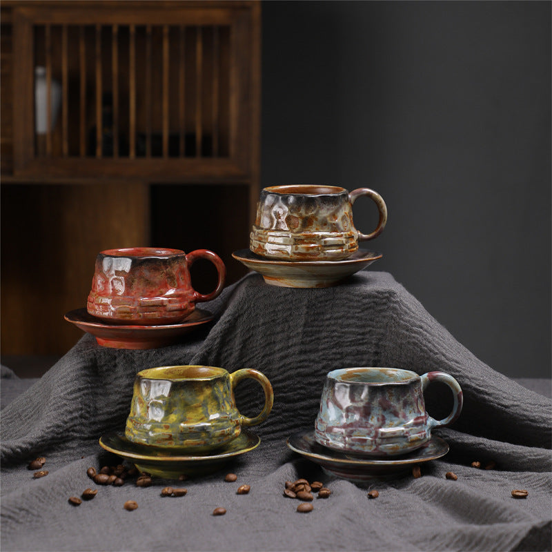 Kiln-Turned Coffee Cup And Saucer Set Retro Ceramic Cup Afternoon Tea Cappuccino Latte Coffee Cup Home Mug