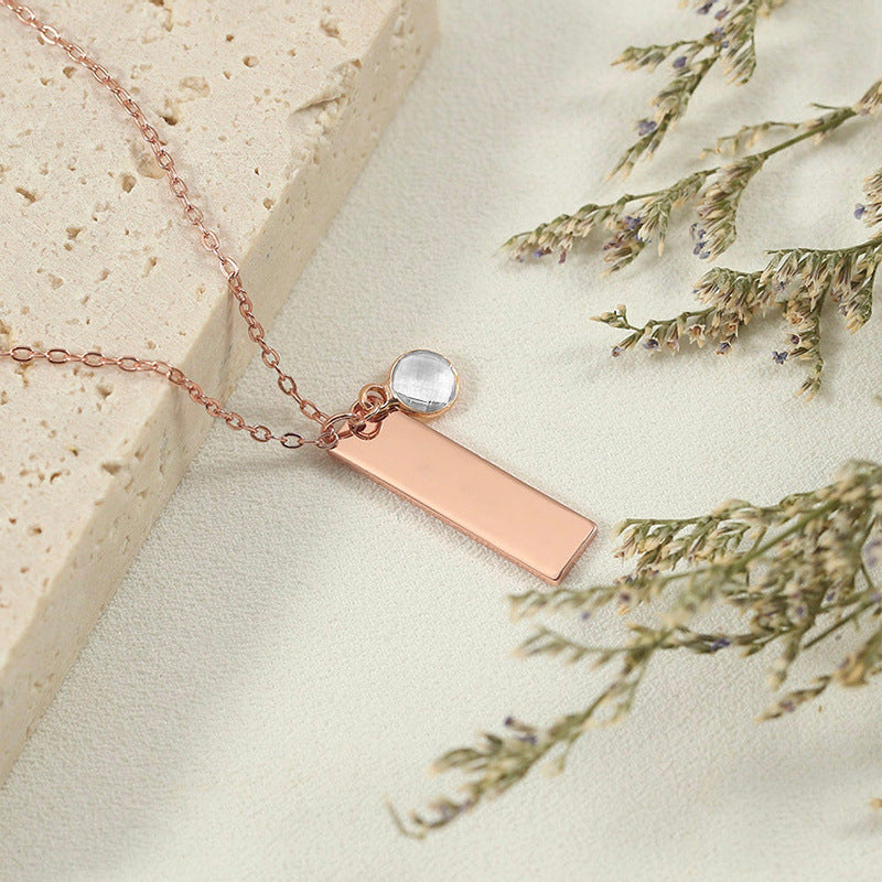 Personalized Name Birthstone Long Strip Lettering Necklace Temperament Simple DIY Stainless Steel Clavicle Chain