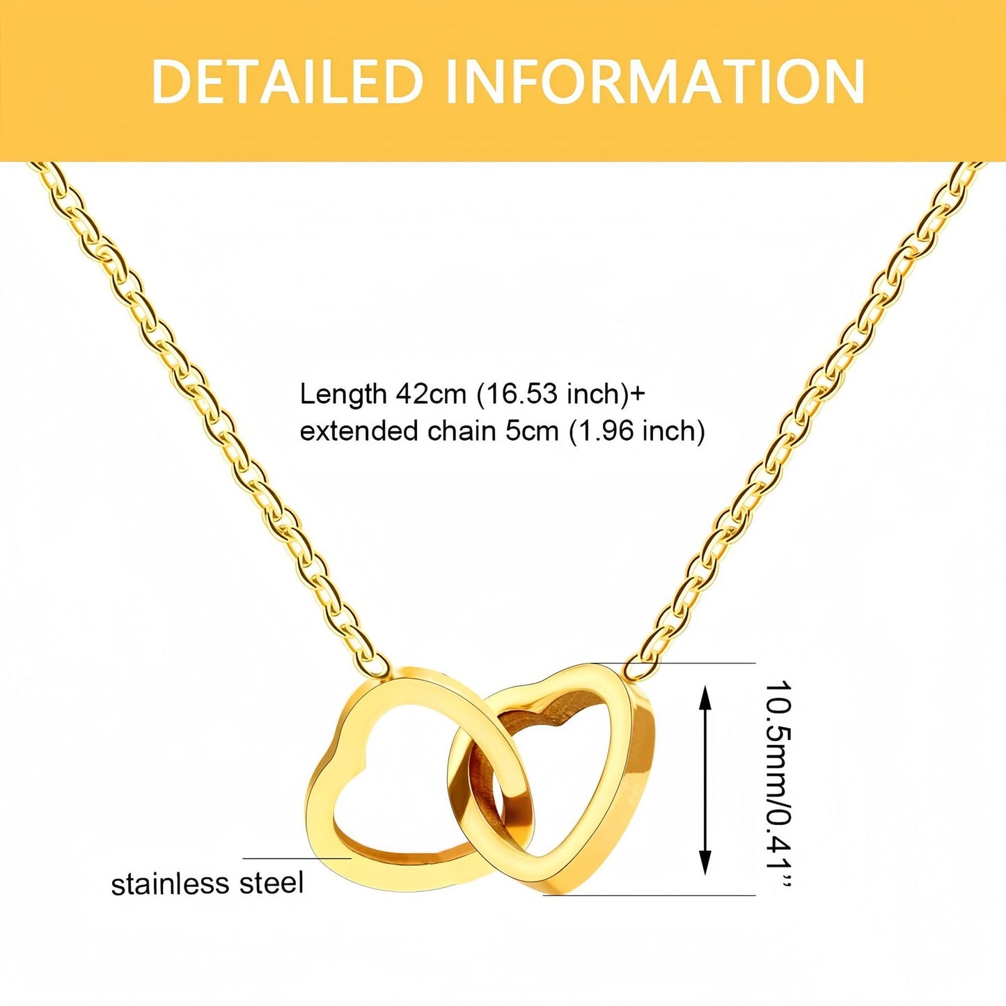 Popular Minimalist Love Double-Ring Necklace Women's Ins Stainless Steel Heart-to-Heart Necklace Temperament All-Match Clavicle Chain