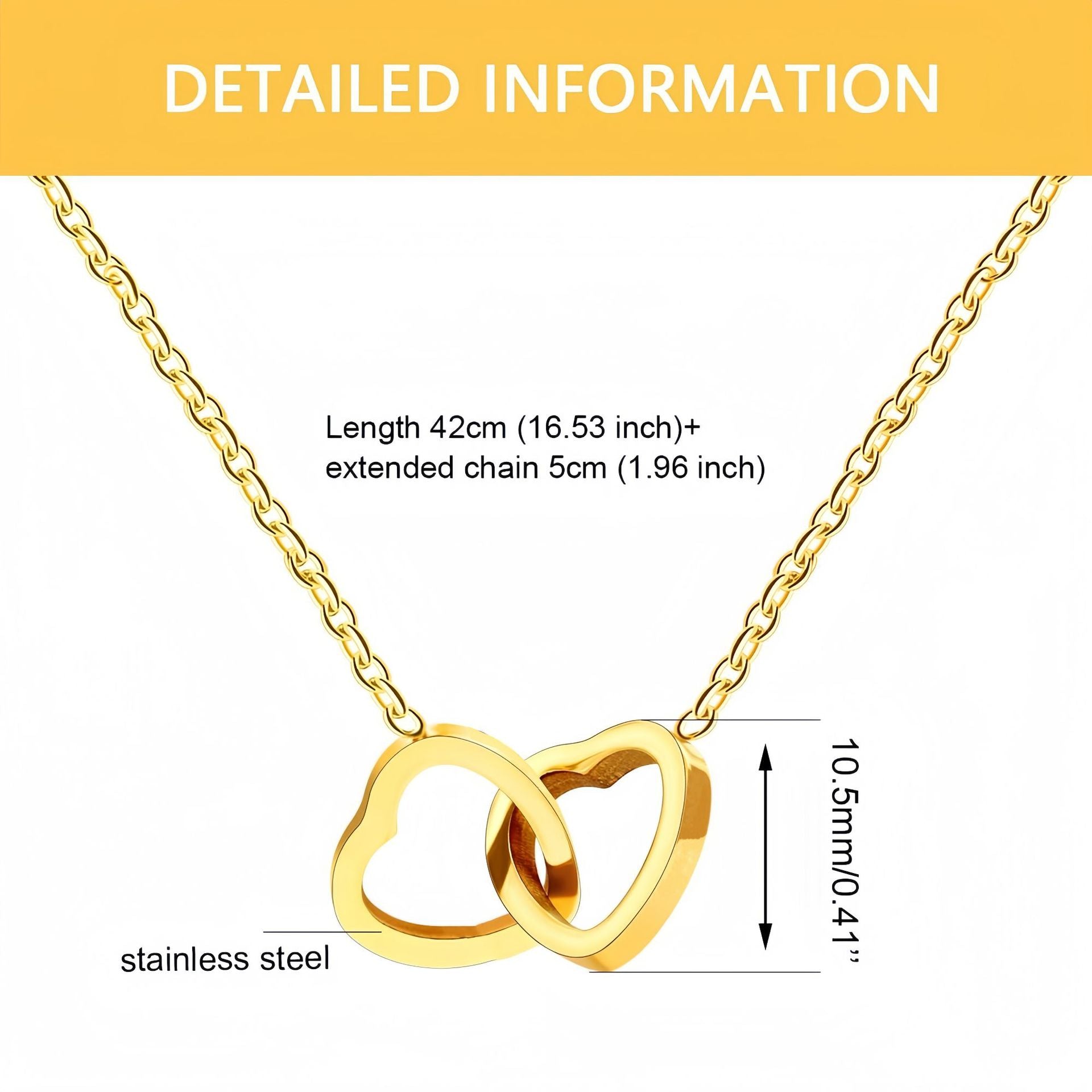 Popular Minimalist Love Double-Ring Necklace Women's Ins Stainless Steel Heart-to-Heart Necklace Temperament All-Match Clavicle Chain