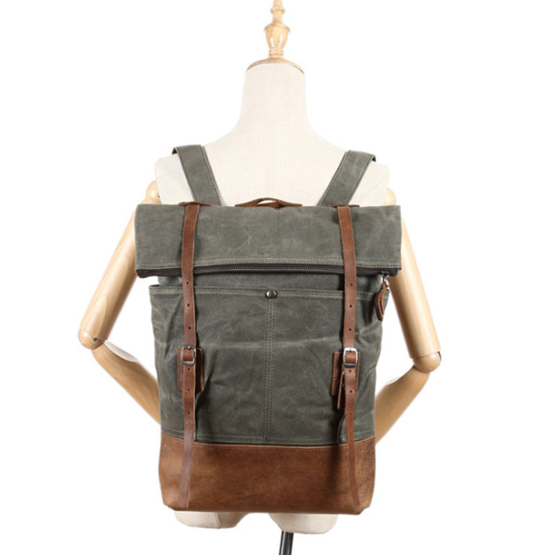 Outdoor Backpack Crazy Horse Leather Casual Travel Bag Men's Backpack Oil Wax Portable Canvas Computer Bag