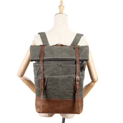 Outdoor Backpack Crazy Horse Leather Casual Travel Bag Men's Backpack Oil Wax Portable Canvas Computer Bag