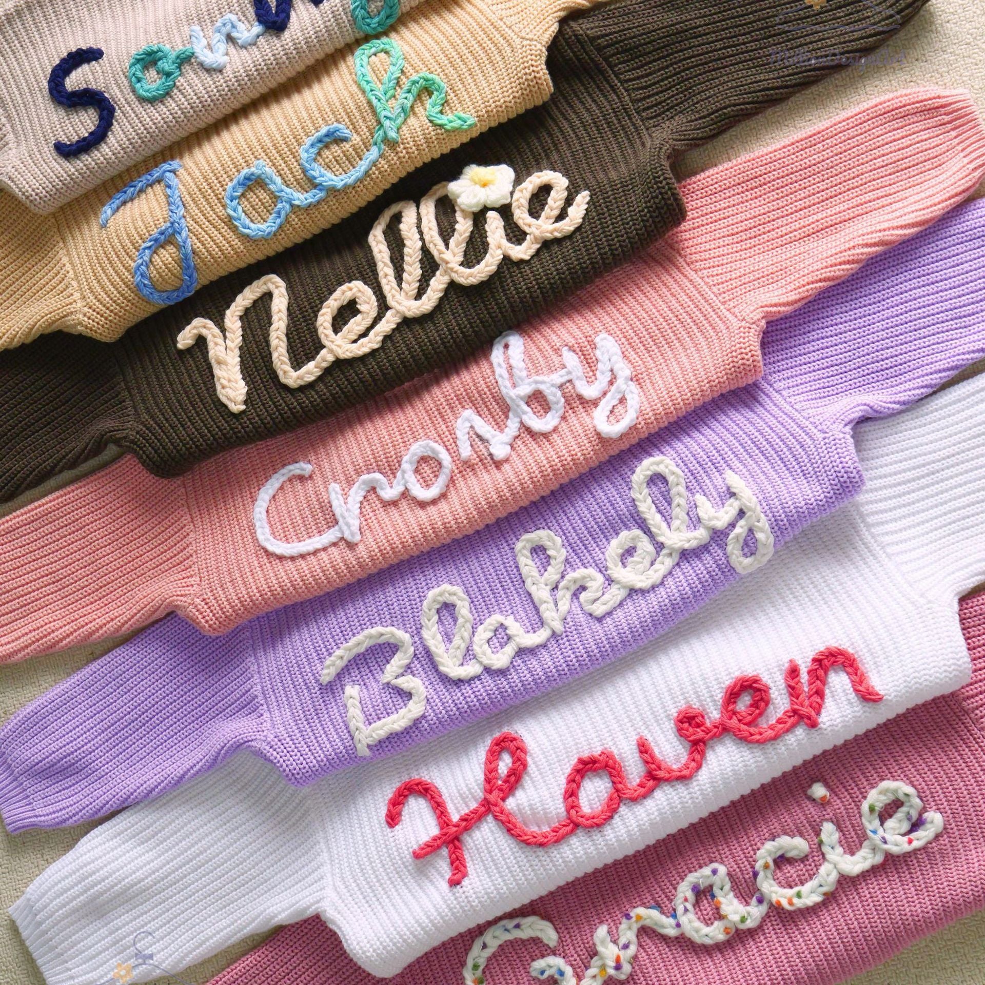 Real Handmade Diy Embroidered Pure Cotton Children's Knitted Sweater Baby Treasure Embroidered Name Etsy Cross Border Christmas Custom
