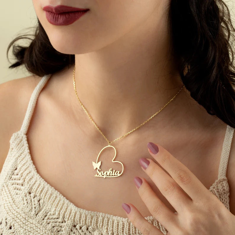 English Letters Diy Necklace Love Butterfly High-grade Light Luxury Custom Stainless Steel Clavicle Chain
