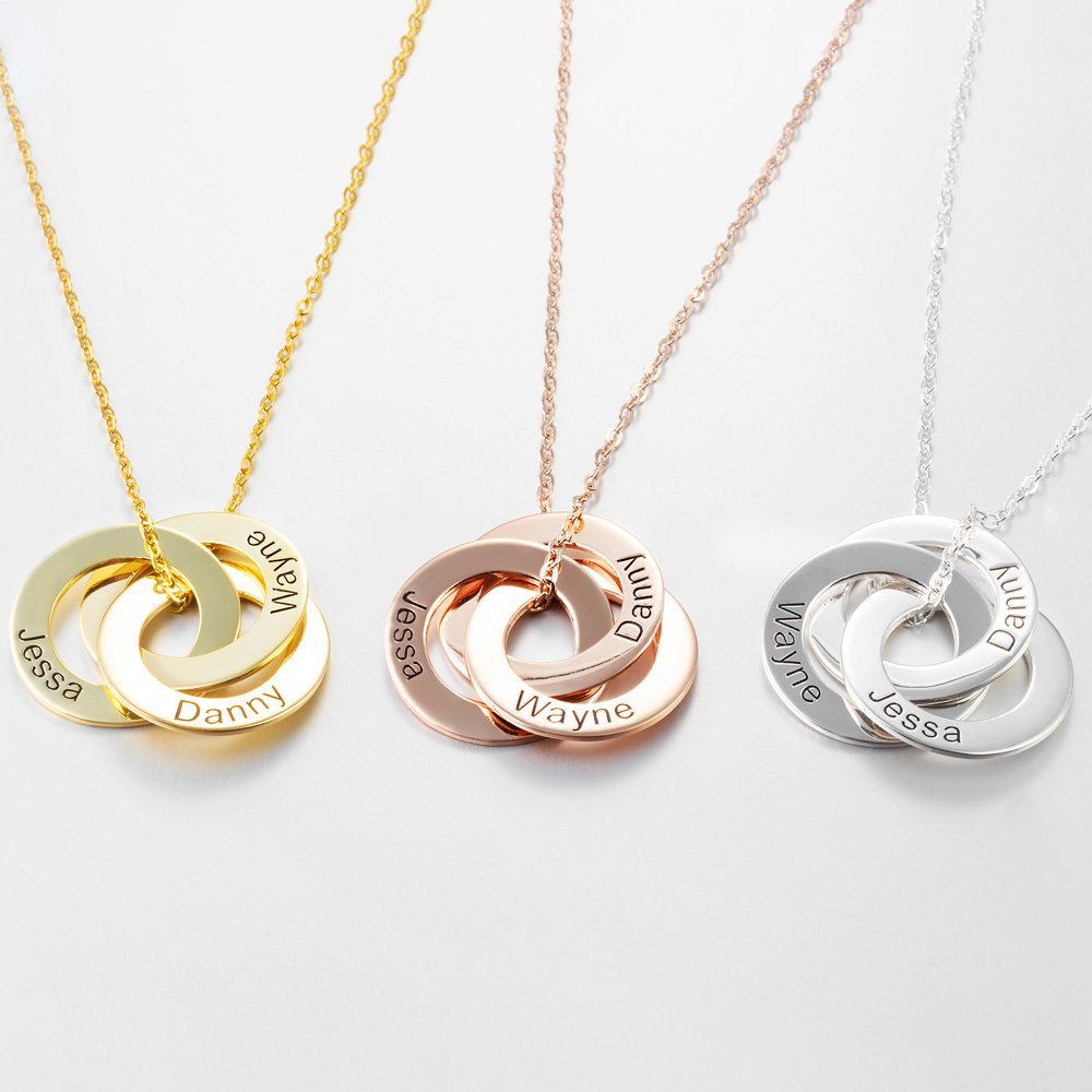 Round Ring Interlocking Necklace Name Lettering Personalized