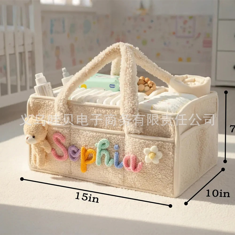 Large-Capacity Plush Baby Diaper Storage Bag, Diaper Storage Bag, Travel Outing Mommy Bag, Urban Simple Style