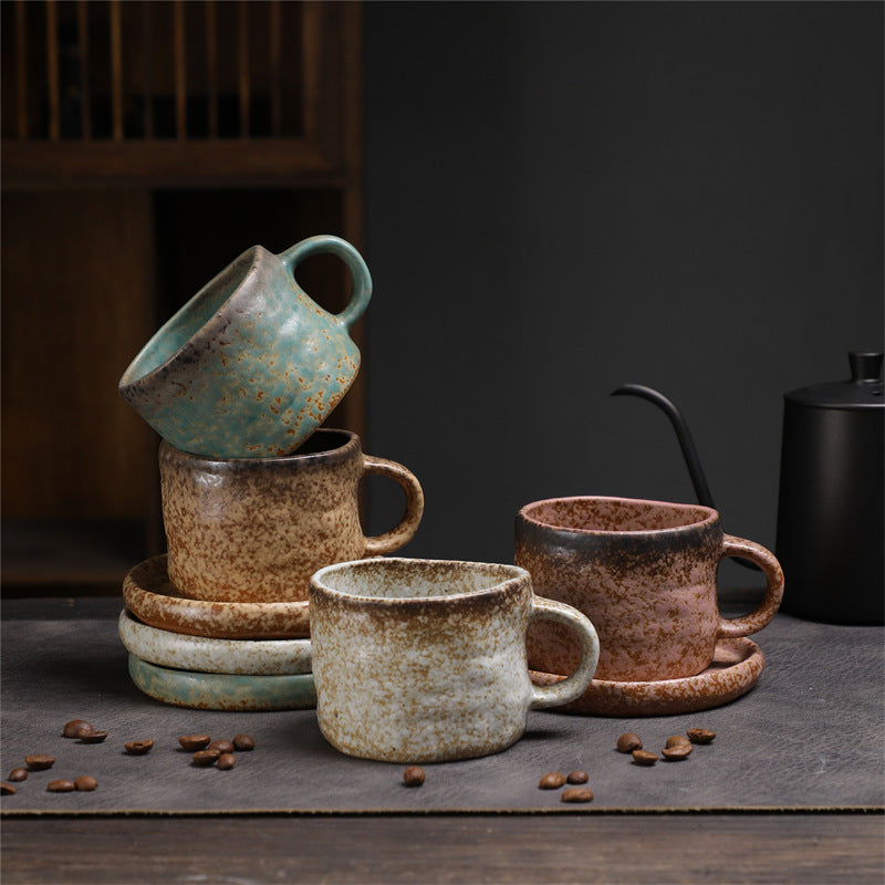 Small Capacity Creative Coffee Cup And Saucer Set Afternoon Tea Espresso Cup Retro Kiln Mug Home Cup