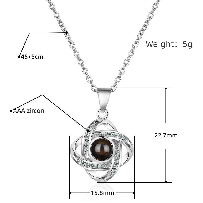 Europe And The United States Hot New 100 Languages I Love You Four-leaf Clover Pendant Classic Memory Diamond Projection Necklace Women